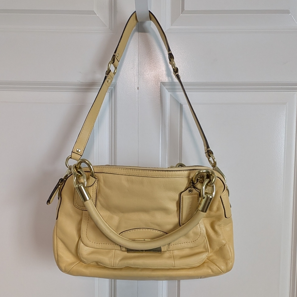 COACH Yellow Buttercup Leather Double Zipper Kristin Satchel Shoulder - Picture 4 of 16